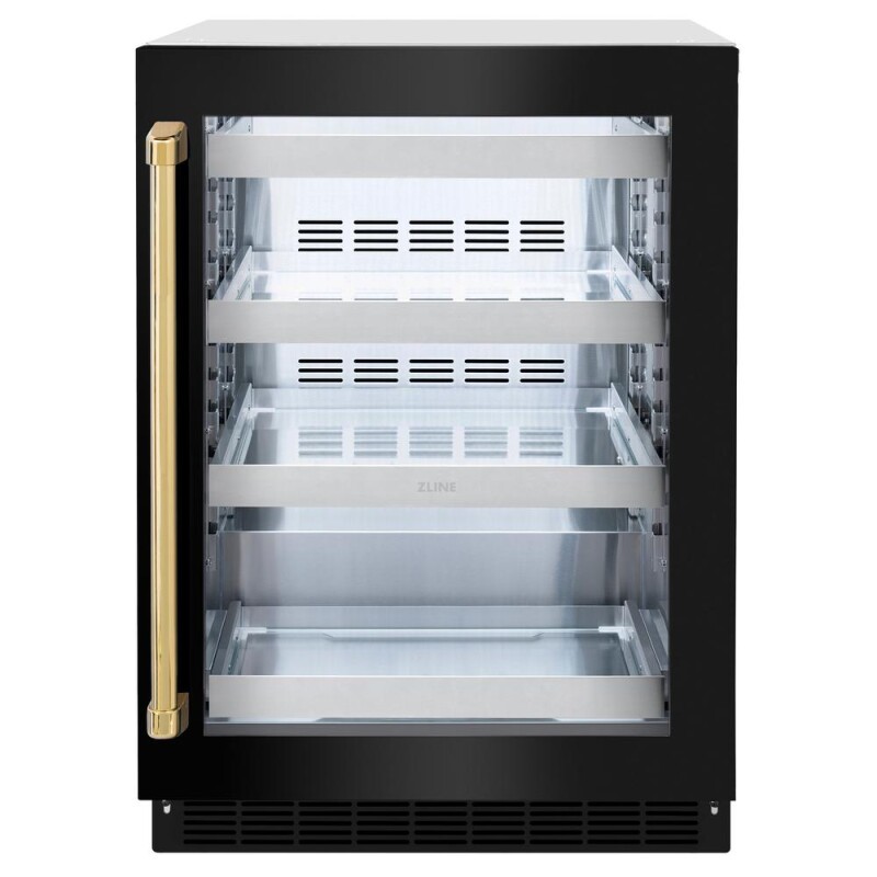 ZLINE Autograph Edition 24 in. Touchstone 151 Can Beverage Fridge With Black Stainless Steel Glass Door And Polished Gold Handle (RBSOZ-BS-24-G) RBSOZBS24G
