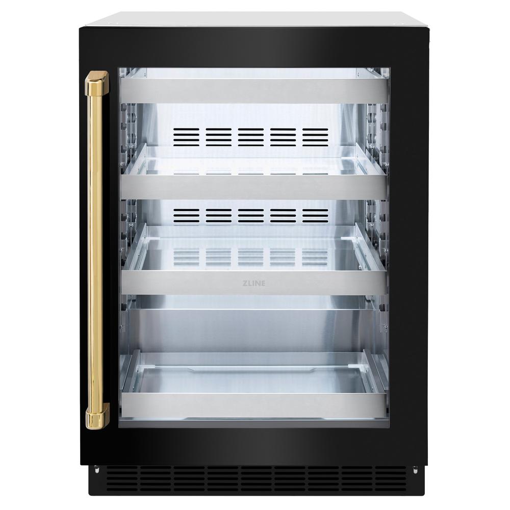 Autograph Edition 24 In. Touchstone 151 Can Beverage Fridge With Black Stainless Steel Glass Door And Polished Gold Handle RBSOZBS24G