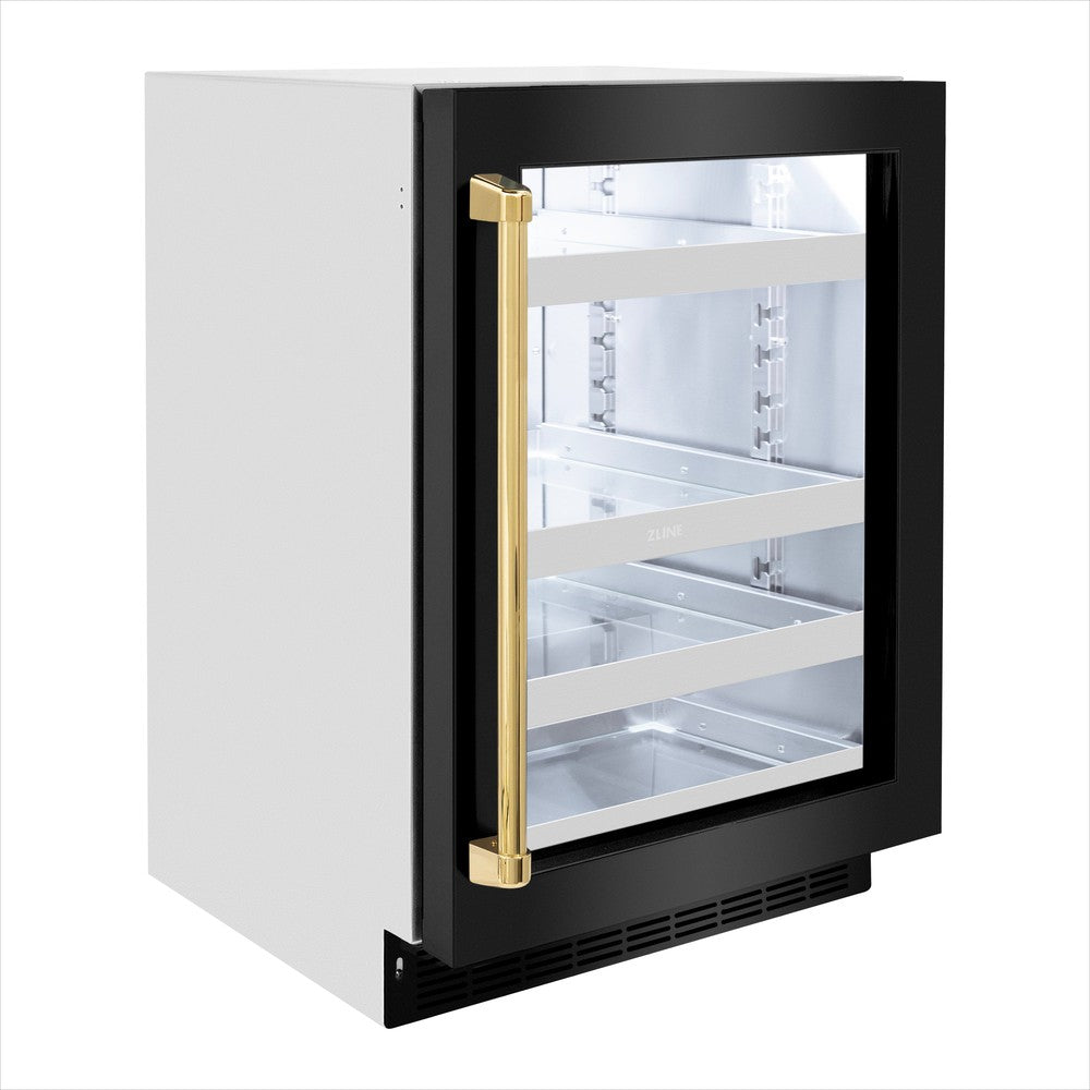 Autograph Edition 24 In. Touchstone 151 Can Beverage Fridge With Black Stainless Steel Glass Door And Polished Gold Handle RBSOZBS24G