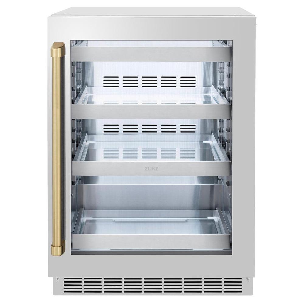 Autograph Edition 24 In. Touchstone 151 Can Beverage Fridge With Stainless Steel Glass Door And Champagne Bronze Handle RBSOZGS24CB