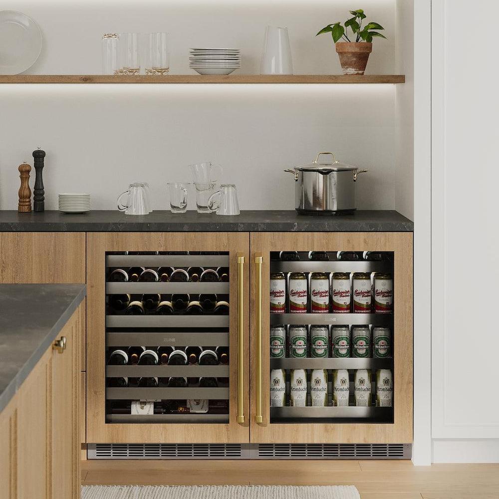Autograph Edition 24 In. Touchstone 151 Can Beverage Fridge With Stainless Steel Glass Door And Champagne Bronze Handle RBSOZGS24CB