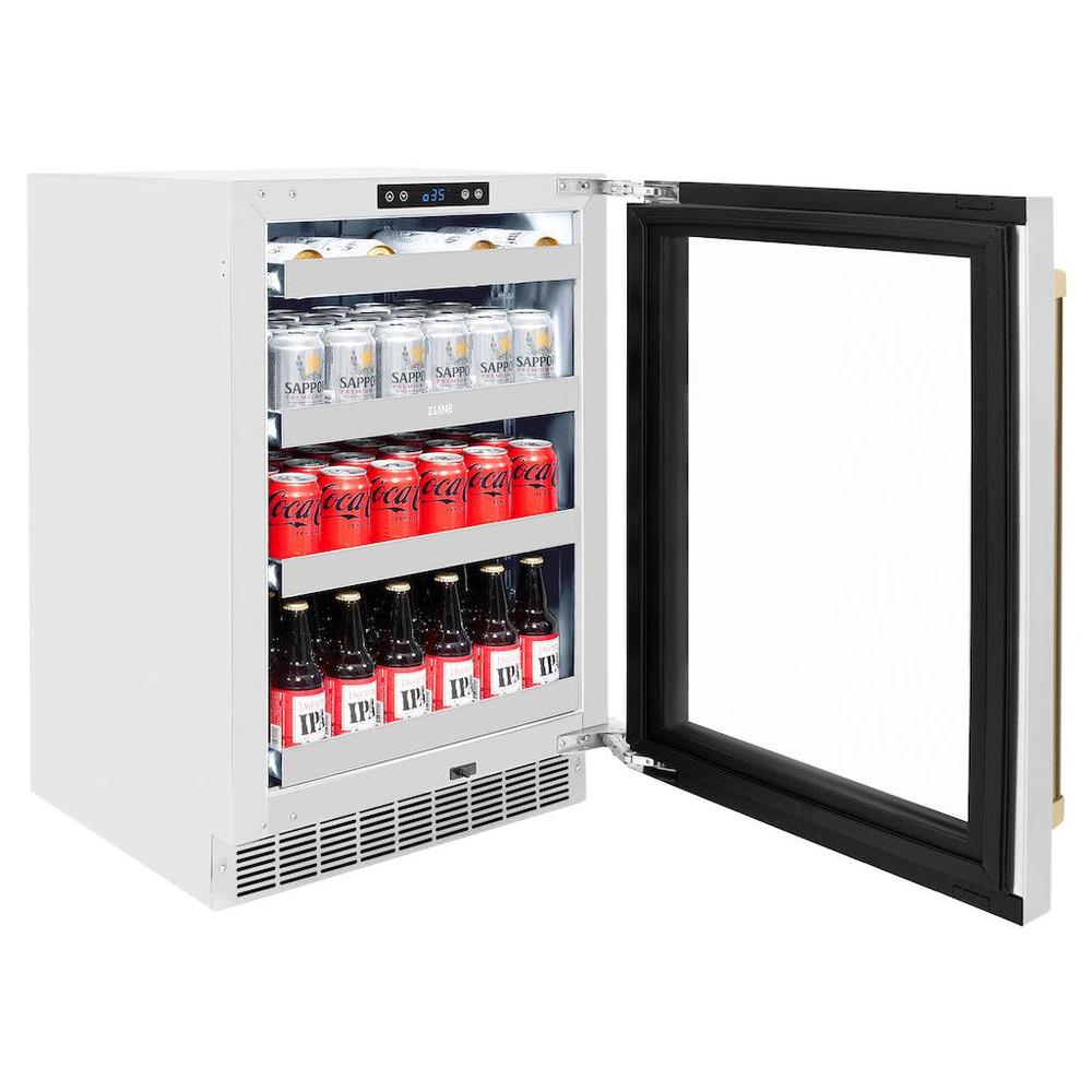 Autograph Edition 24 In. Touchstone 151 Can Beverage Fridge With Stainless Steel Glass Door And Champagne Bronze Handle RBSOZGS24CB