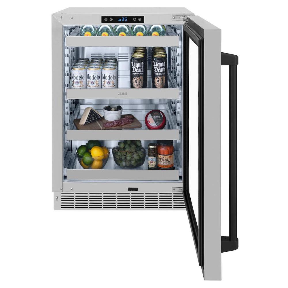 Autograph Edition 24 In. Touchstone 151 Can Beverage Fridge With Stainless Steel Glass Door And Matte Black Handle RBSOZGS24MB