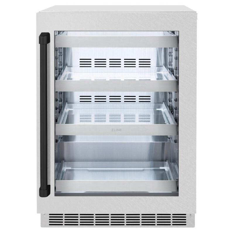 ZLINE Autograph Edition 24 in. Touchstone 151 Can Beverage Fridge With DuraSnow® Stainless Steel Glass Door And Matte Black Handle (RBSOZ-SN-24-MB) RBSOZSN24MB
