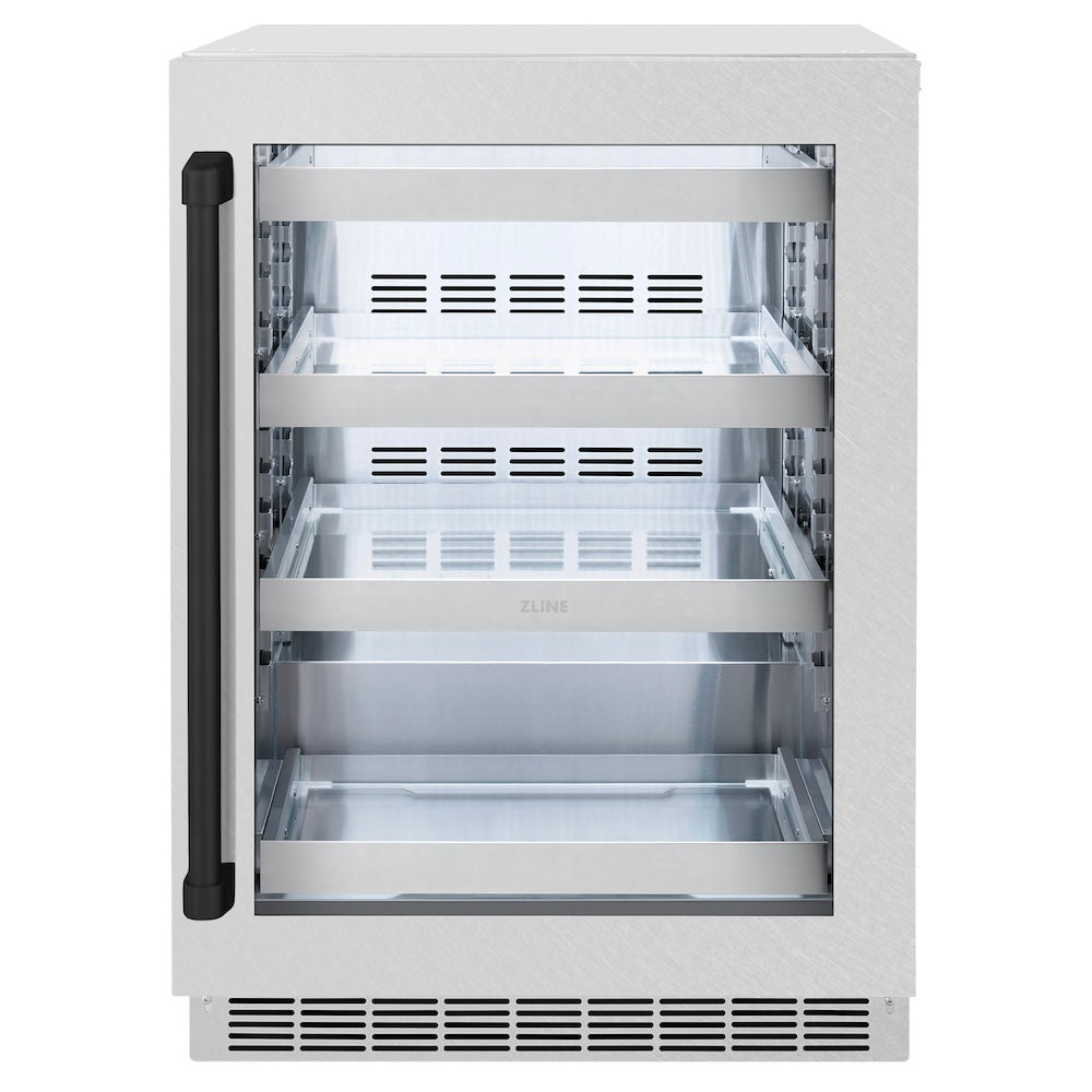 Autograph Edition 24 In. Touchstone 151 Can Beverage Fridge With Satin Stainless Steel Glass Door And Matte Black Handle RBSOZSN24MB
