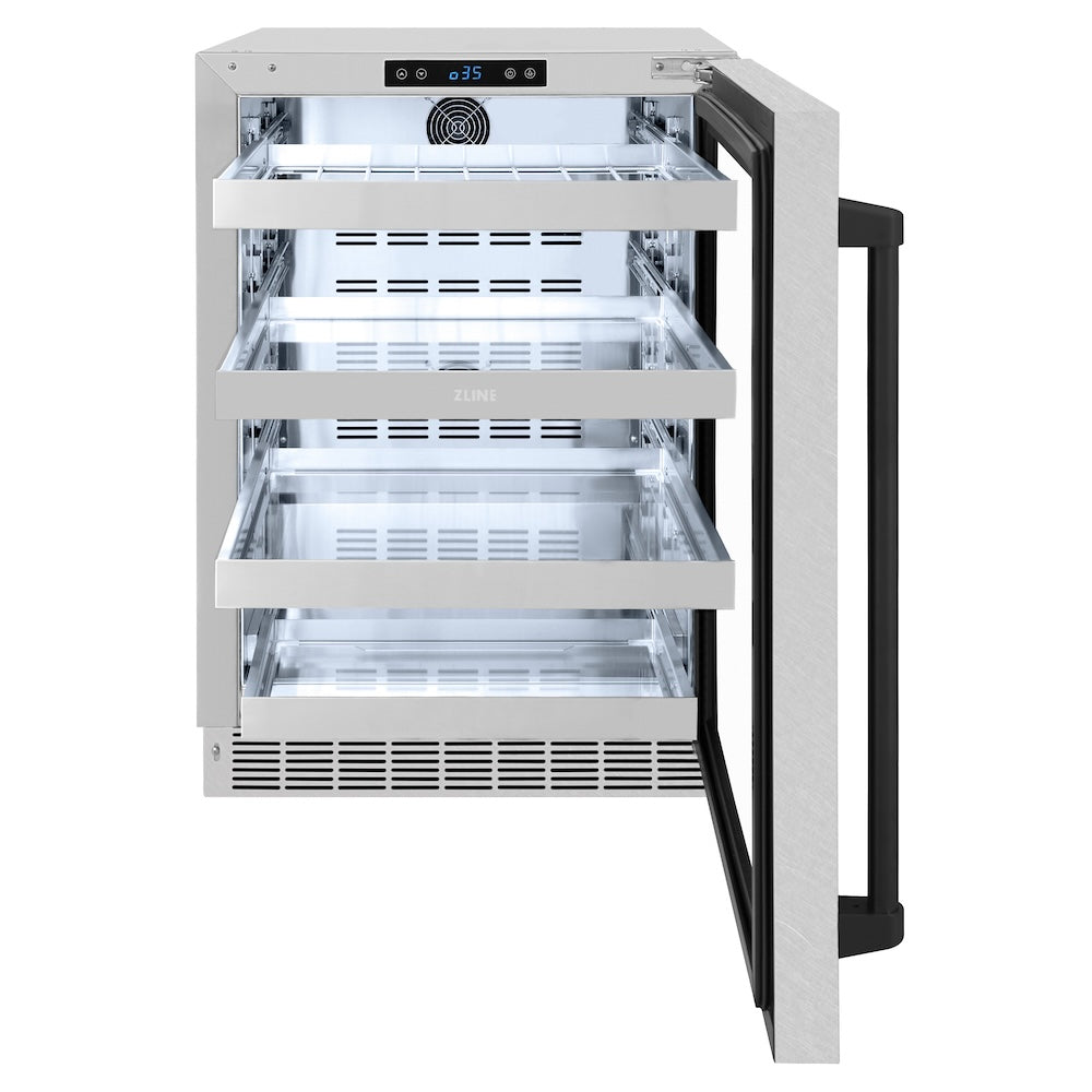 Autograph Edition 24 In. Touchstone 151 Can Beverage Fridge With Satin Stainless Steel Glass Door And Matte Black Handle RBSOZSN24MB