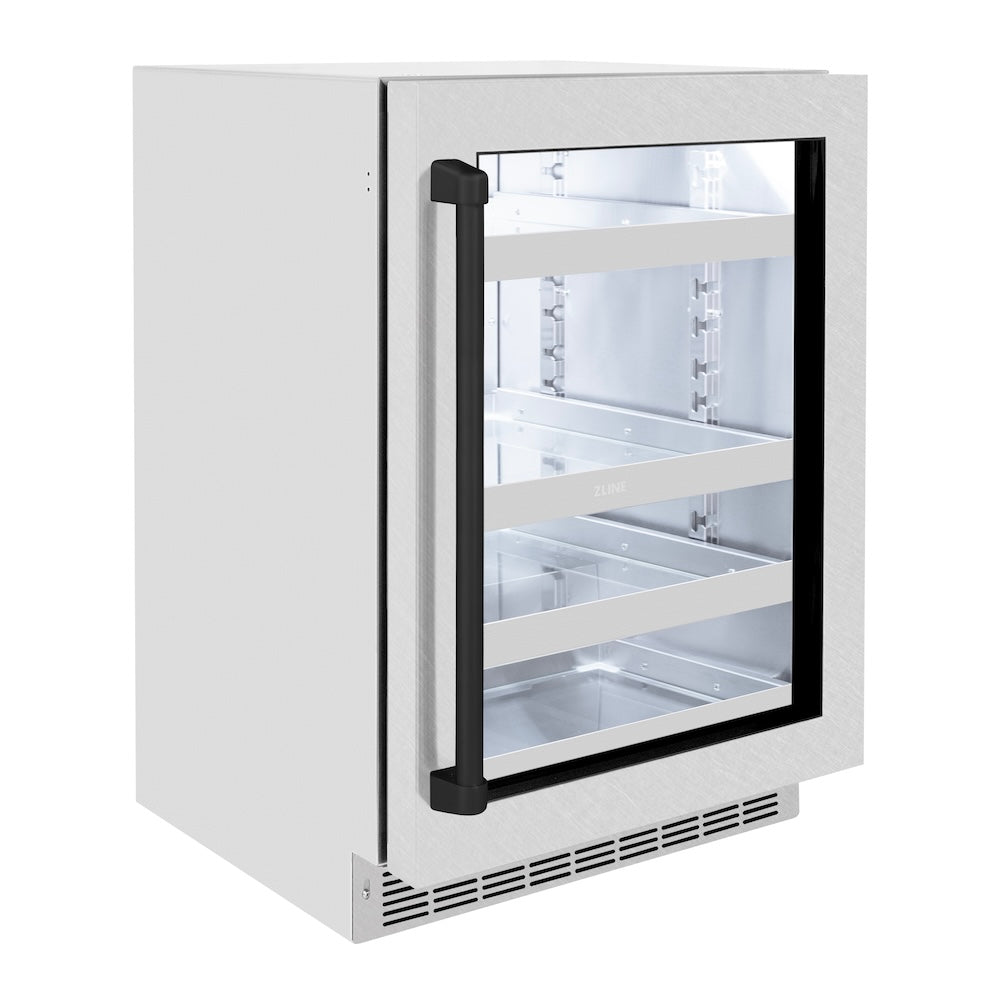 Autograph Edition 24 In. Touchstone 151 Can Beverage Fridge With Satin Stainless Steel Glass Door And Matte Black Handle RBSOZSN24MB