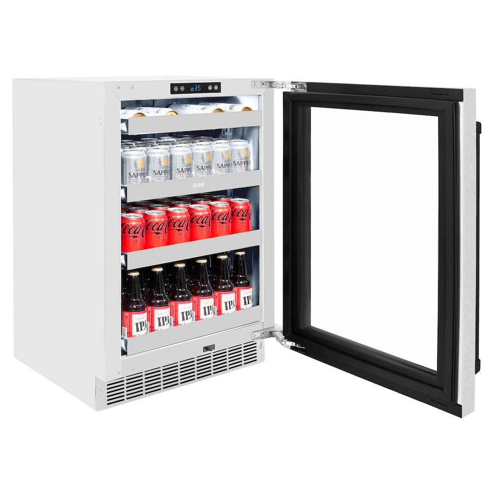 Autograph Edition 24 In. Touchstone 151 Can Beverage Fridge With Satin Stainless Steel Glass Door And Matte Black Handle RBSOZSN24MB