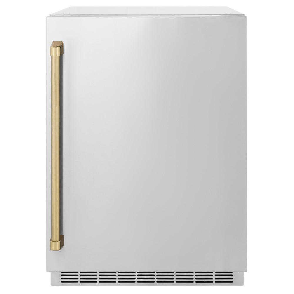 Autograph Edition 24 In. Touchstone 151 Can Beverage Fridge With Solid Stainless Steel Door And Champagne Bronze Handle RBSOZST24CB