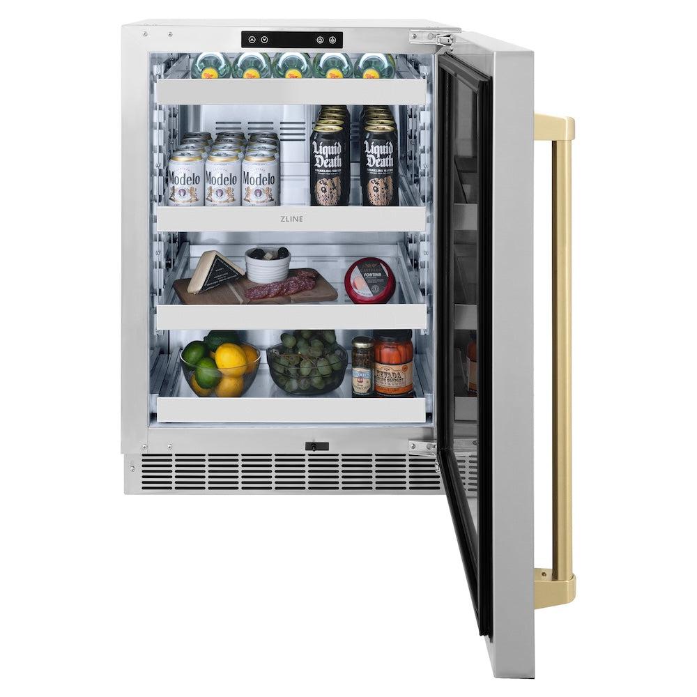 Autograph Edition 24 In. Touchstone 151 Can Beverage Fridge With Solid Stainless Steel Door And Champagne Bronze Handle RBSOZST24CB