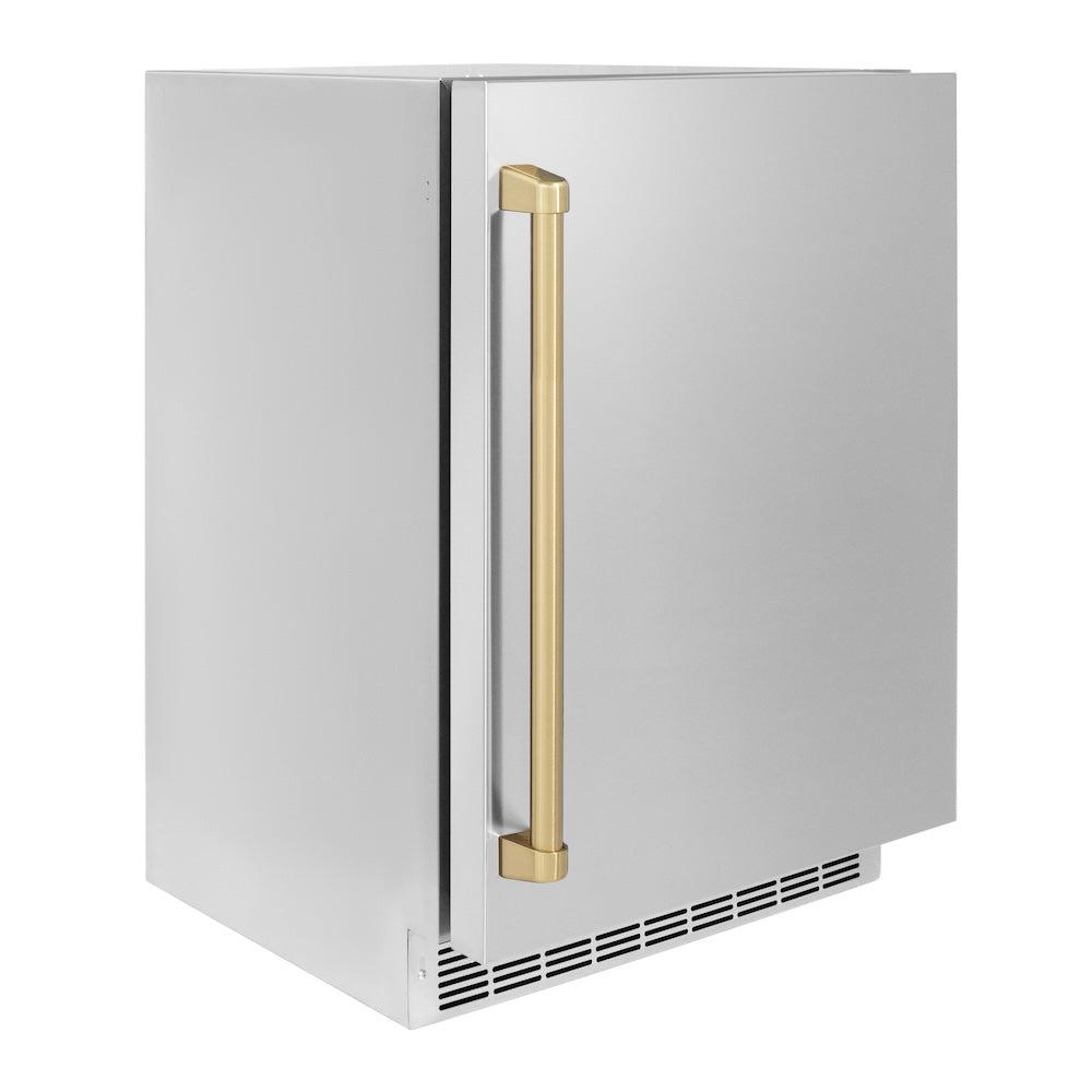Autograph Edition 24 In. Touchstone 151 Can Beverage Fridge With Solid Stainless Steel Door And Champagne Bronze Handle RBSOZST24CB