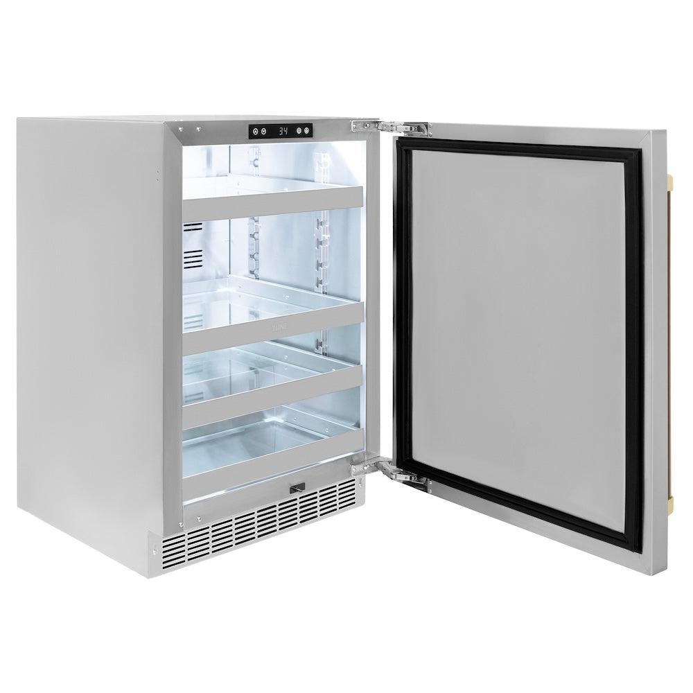 Autograph Edition 24 In. Touchstone 151 Can Beverage Fridge With Solid Stainless Steel Door And Champagne Bronze Handle RBSOZST24CB