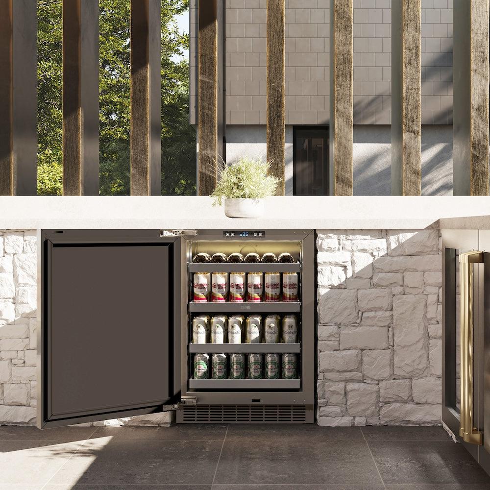 Autograph Edition 24 In. Touchstone 151 Can Beverage Fridge With Solid Stainless Steel Door And Champagne Bronze Handle RBSOZST24CB