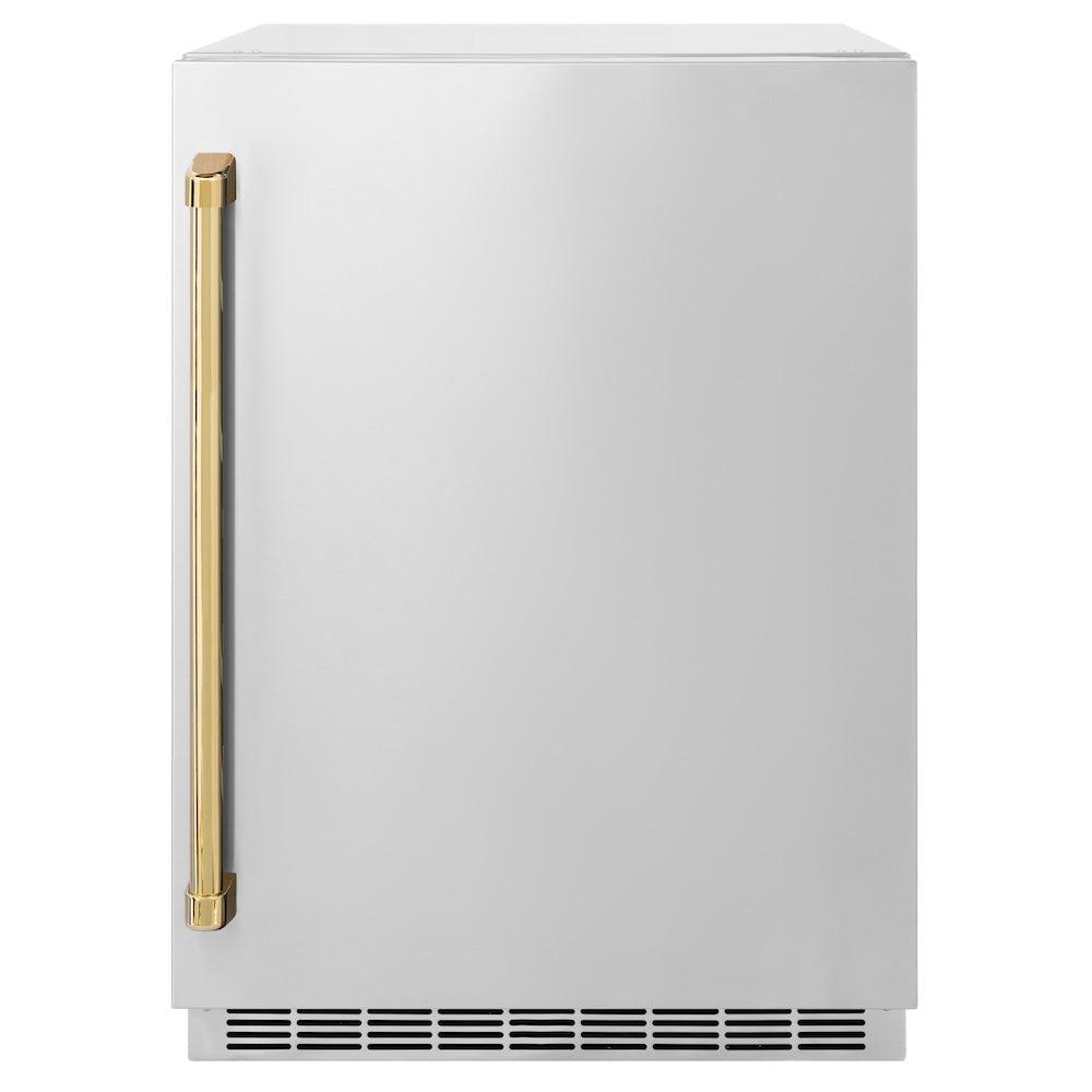 AutographEdition 24 in. Touchstone 151 Can Beverage Fridge With Solid Stainless Steel Door And Polished Gold Handle RBSOZST24G