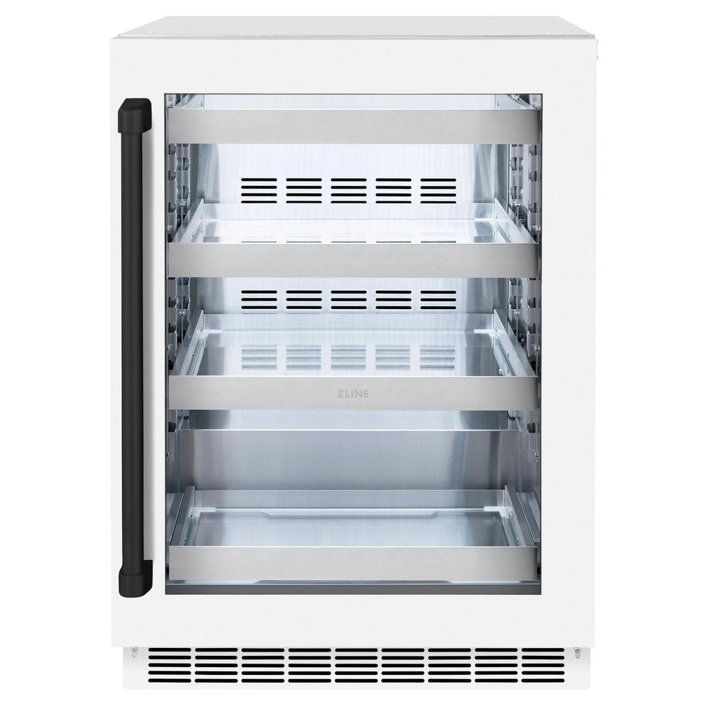 Autograph Edition 24 In. Touchstone 151 Can Beverage Fridge With White Matte Glass Door And Matte Black Handle RBSOZWM24MB
