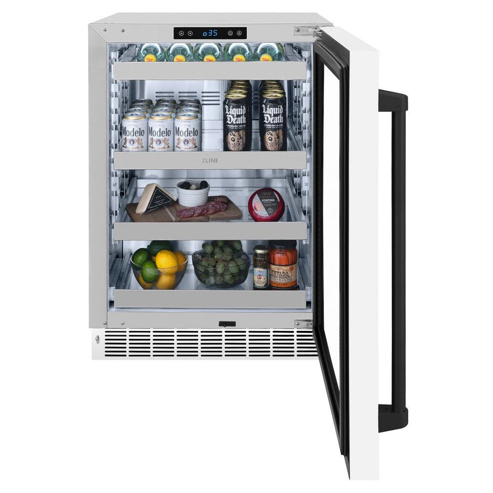 Autograph Edition 24 In. Touchstone 151 Can Beverage Fridge With White Matte Glass Door And Matte Black Handle RBSOZWM24MB