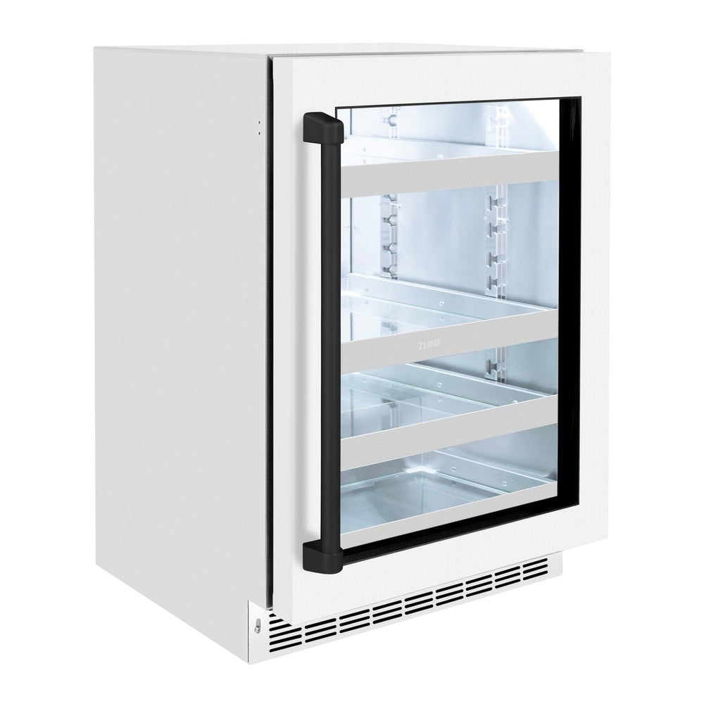 Autograph Edition 24 In. Touchstone 151 Can Beverage Fridge With White Matte Glass Door And Matte Black Handle RBSOZWM24MB