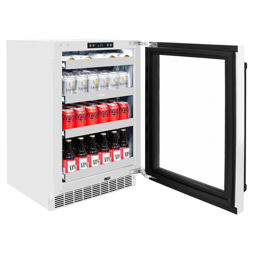 Autograph Edition 24 In. Touchstone 151 Can Beverage Fridge With White Matte Glass Door And Matte Black Handle RBSOZWM24MB