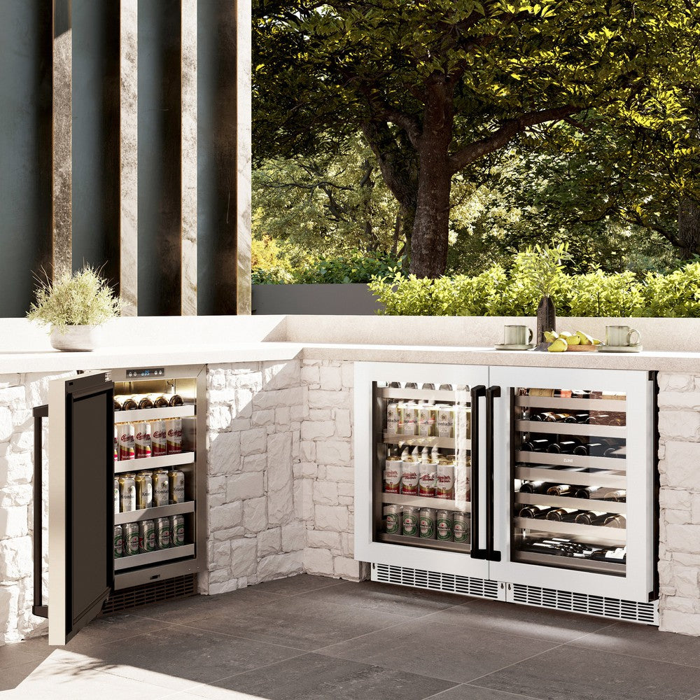 Autograph Edition 24 In. Touchstone 151 Can Beverage Fridge With White Matte Glass Door And Matte Black Handle RBSOZWM24MB
