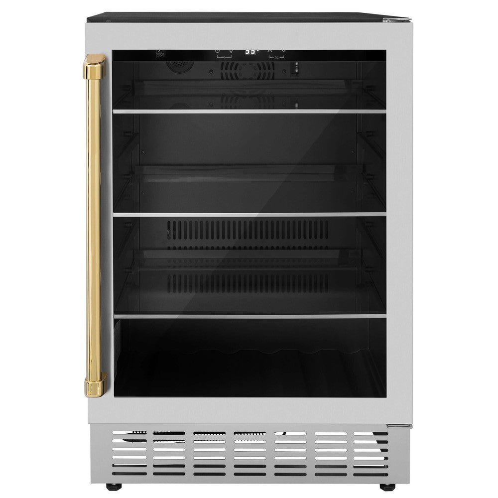 Autograph Edition 24 In. Monument 154 Can Beverage Fridge In Stainless Steel With Polished Gold Accents RBVZUS24G