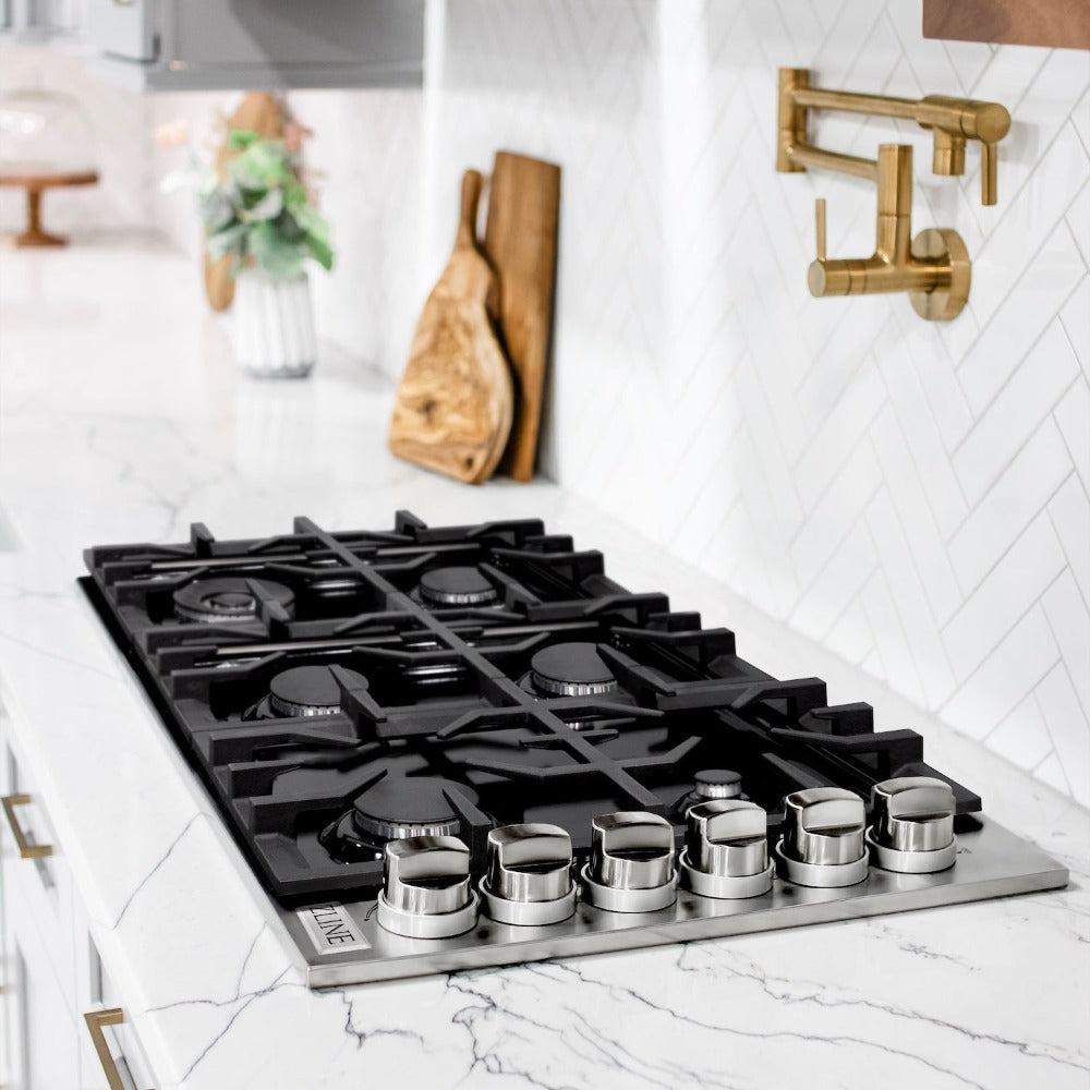 36" Dropin Gas Stovetop with 6 Gas Burners and Porcelain Top RC36PBT