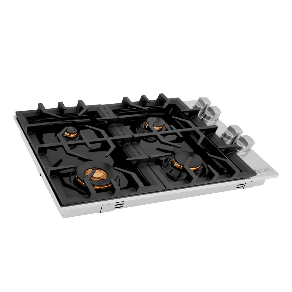 30" Dropin Gas Stovetop with 4 Gas Brass Burners and Black Porcelain Top (RC30-PBT) RCBR30PBT