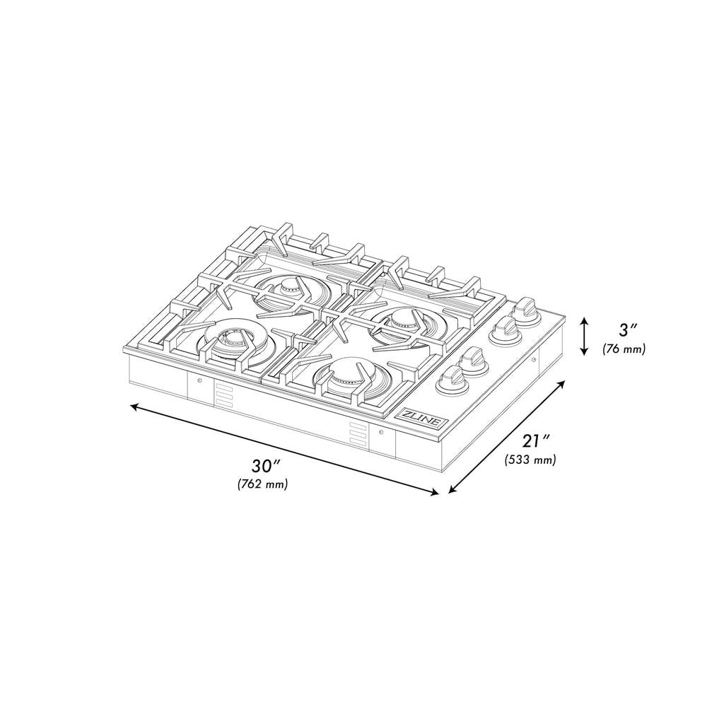 30" Drop-in Gas Stovetop with 4 Gas burners (RC30) with Brass Burners RCBR30