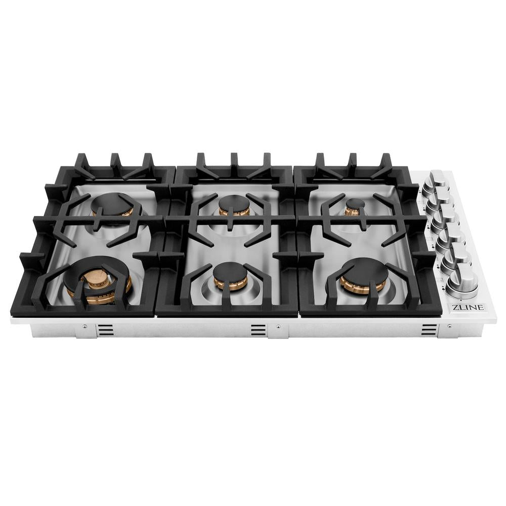 36 In. Gas Cooktop With 6 Brass Burners RCBR36