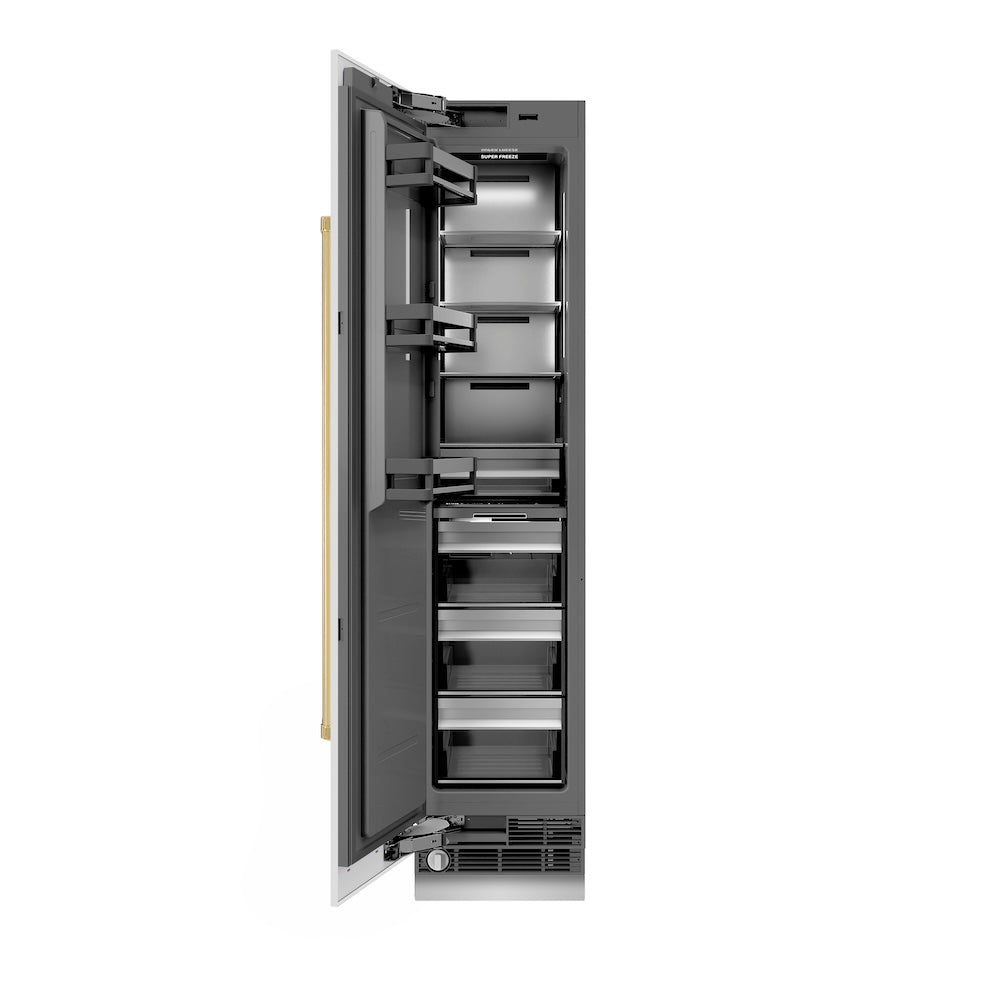 Autograph Edition 18 In. 8.6 Cu. Ft. Left Hinge Column Freezer In White Matte With Graphite Gray Interior And Polished Gold Accents RCFVLZWM18G