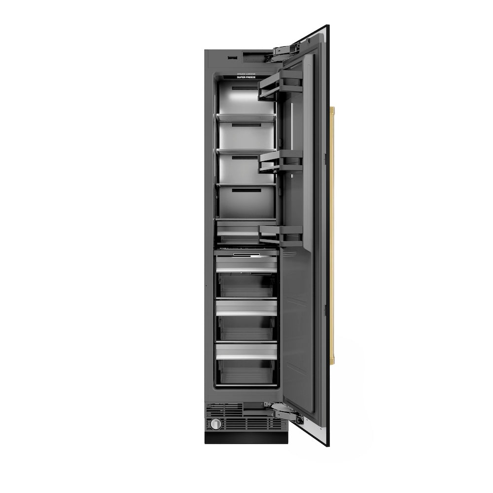 Autograph Edition 18 In. 8.6 Cu. Ft. Right Hinge Column Freezer In Black Stainless Steel With Graphite Gray Interior And Polished Gold Accents RCFVRZBS18G