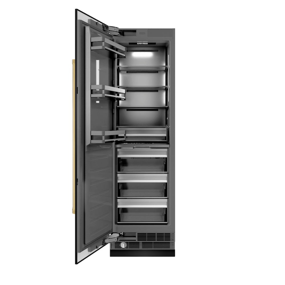 Autograph Edition 24 In. 12.4 Cu. Ft. Column Freezer In Black Stainless Steel With Graphite Gray Interior And Polished Gold Accents RCFVZBS24G