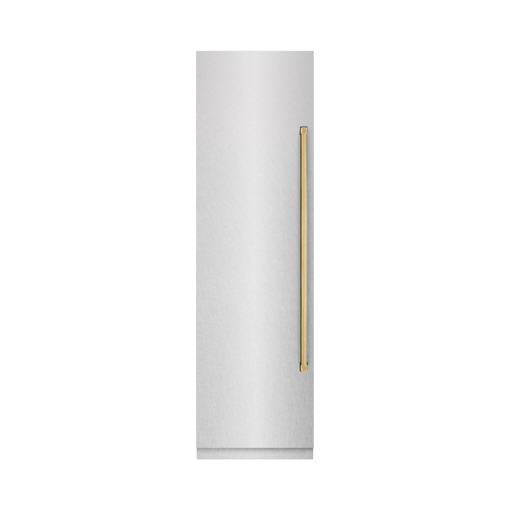 Autograph Edition 24 In. 12.4 Cu. Ft. Column Freezer In Satin Stainless Steel With Graphite Gray Interior And Polished Gold Accents RCFVZSN24G