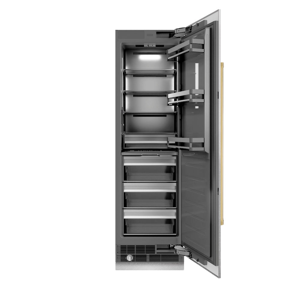Autograph Edition 24 In. 12.5 Cu. Ft. Column Refrigerator In Satin Stainless Steel With Graphite Gray Interior And Polished Gold Accents RCRVZSN24G