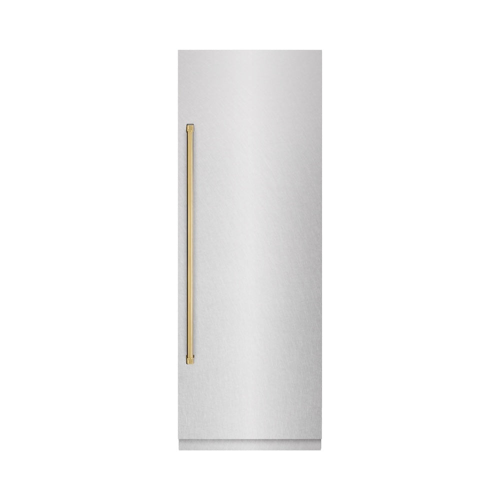 Autograph Edition 30 In. 16.7 Cu. Ft. Column Refrigerator In Satin Stainless Steel With Graphite Gray Interior And Polished Gold Accents RCRVZSN30G