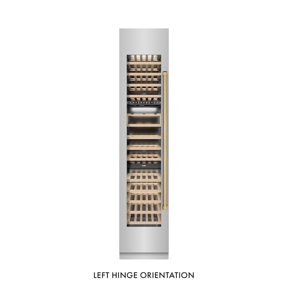 Autograph Edition 18 In. 9.0 Cu. Ft. Triple Zone 68 Bottle Left Hinge Column Wine Cooler In Stainless Steel With Champagne Bronze Accents RCWVLZ30418CB