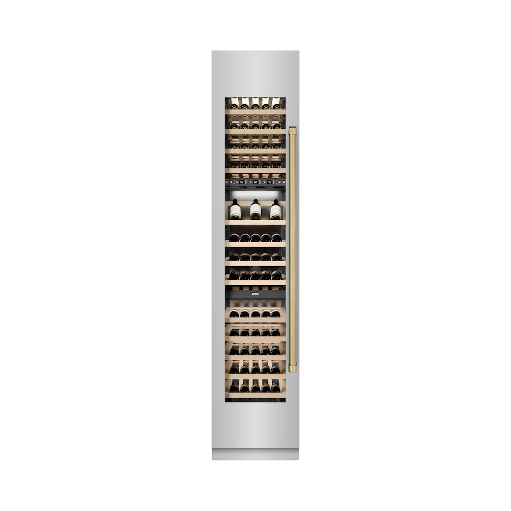 Autograph Edition 18 In. 9.0 Cu. Ft. Triple Zone 68 Bottle Left Hinge Column Wine Cooler In Stainless Steel With Champagne Bronze Accents RCWVLZ30418CB