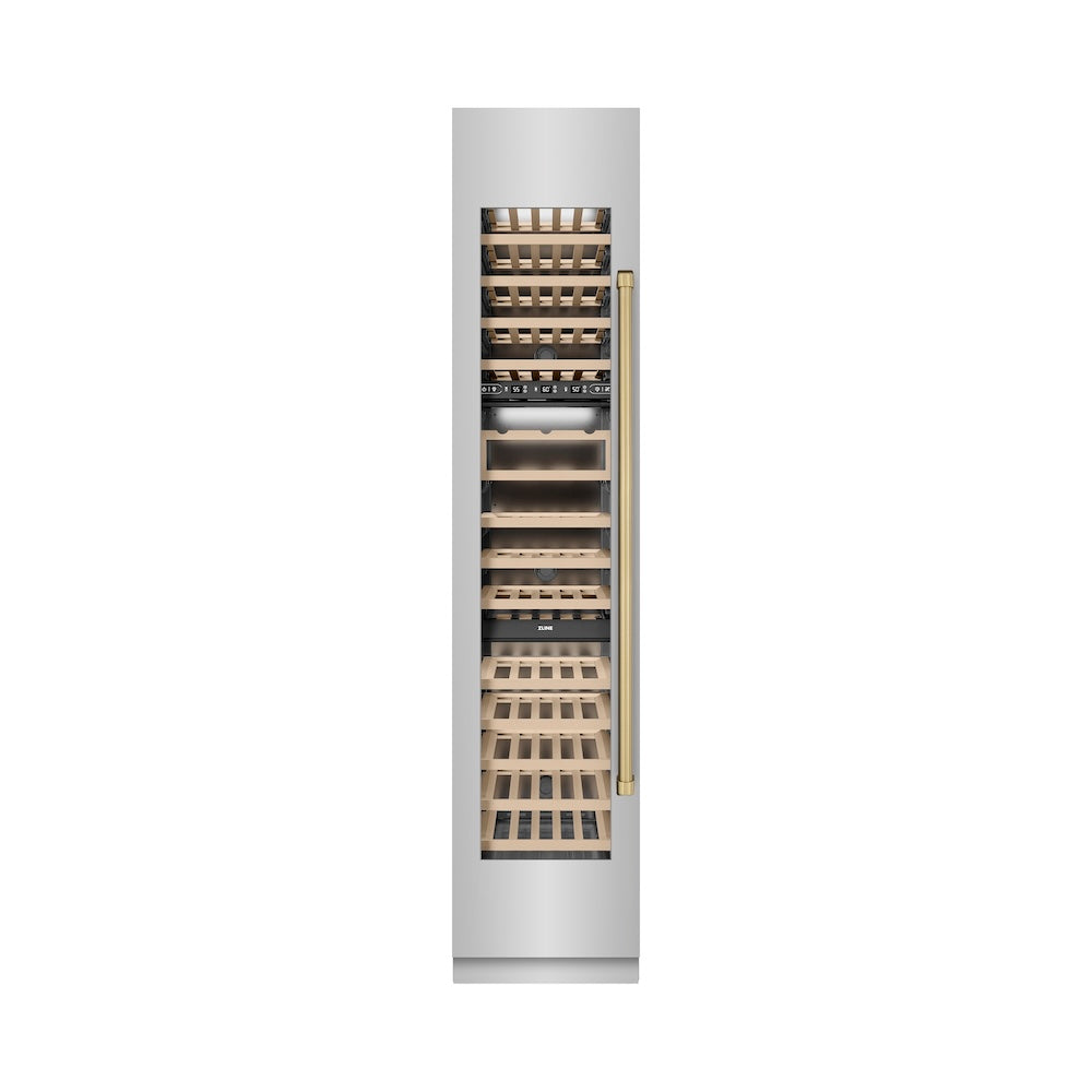 Autograph Edition 18 In. 9.0 Cu. Ft. Triple Zone 68 Bottle Left Hinge Column Wine Cooler In Stainless Steel With Champagne Bronze Accents RCWVLZ30418CB