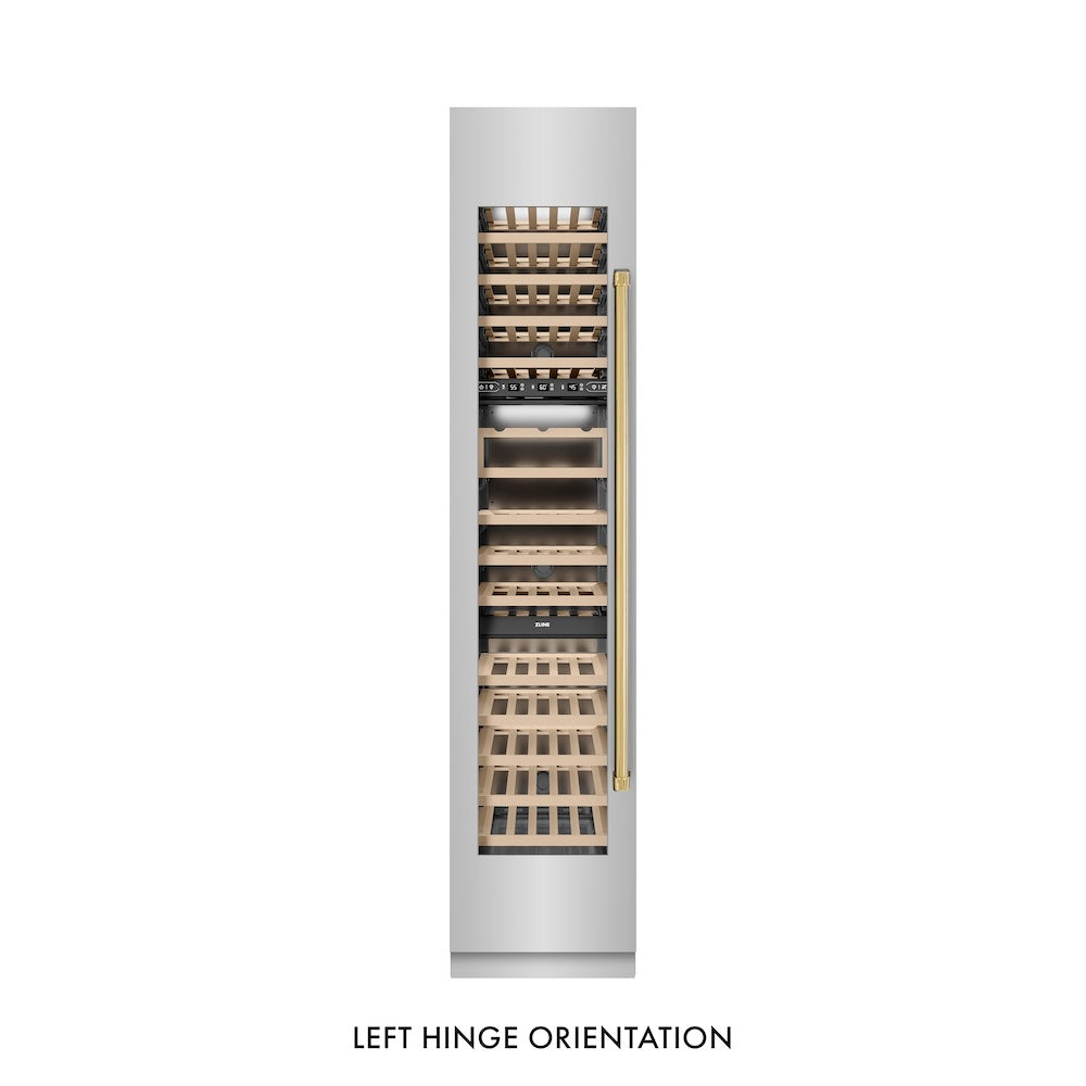 Autograph Edition 18 In. 9.0 Cu. Ft. Triple Zone 68 Bottle Left Hinge Column Wine Cooler In Stainless Steel With Polished Gold Accents RCWVLZ30418G