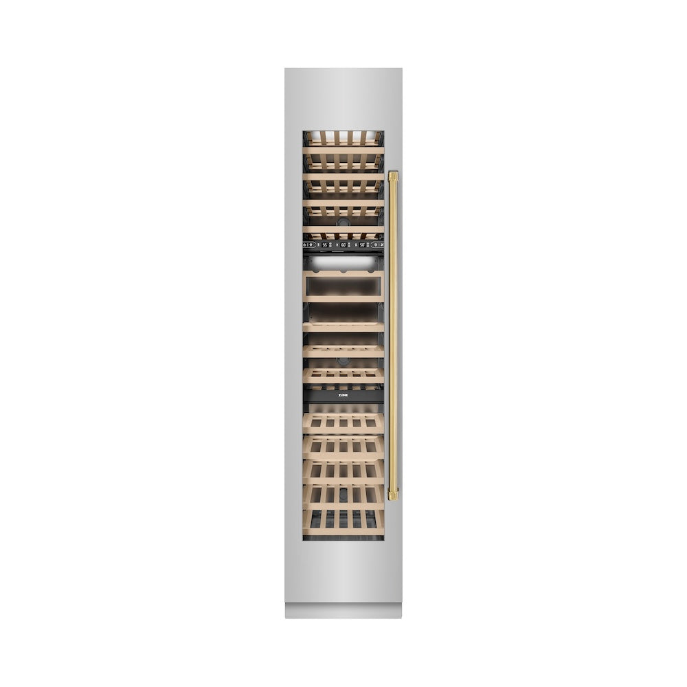 Autograph Edition 18 In. 9.0 Cu. Ft. Triple Zone 68 Bottle Left Hinge Column Wine Cooler In Stainless Steel With Polished Gold Accents RCWVLZ30418G