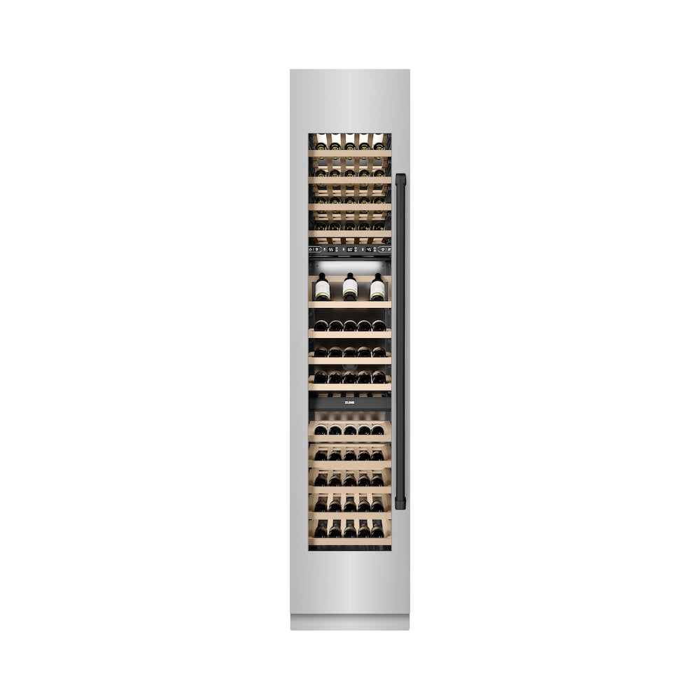Autograph Edition 18 In. 9.0 Cu. Ft. Triple Zone 68 Bottle Left Hinge Column Wine Cooler In Stainless Steel With Matte Black Accents RCWVLZ30418MB