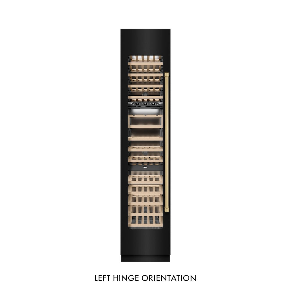 Autograph Edition 18 In. 9.0 Cu. Ft. Triple Zone 68 Bottle Left Hinge Column Wine Cooler In Black Stainless Steel With Champagne Bronze Accents RCWVLZBS18CB