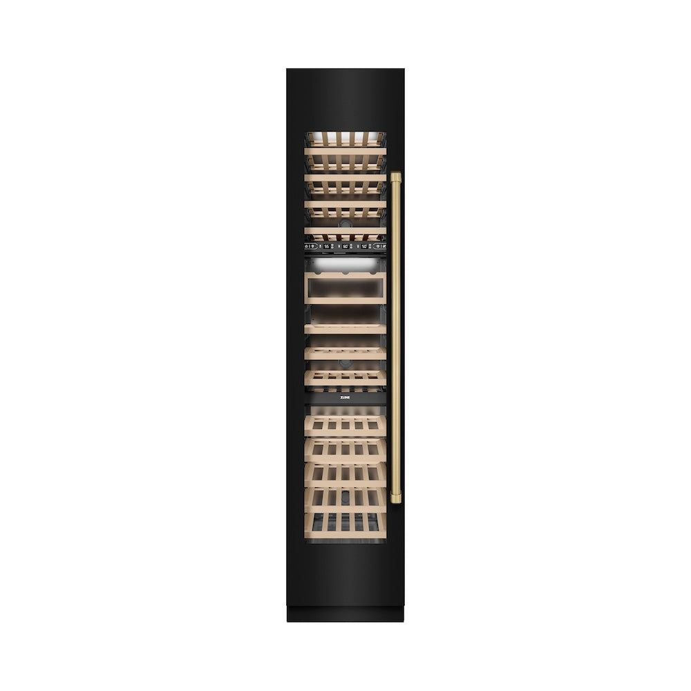 Autograph Edition 18 In. 9.0 Cu. Ft. Triple Zone 68 Bottle Left Hinge Column Wine Cooler In Black Stainless Steel With Champagne Bronze Accents RCWVLZBS18CB