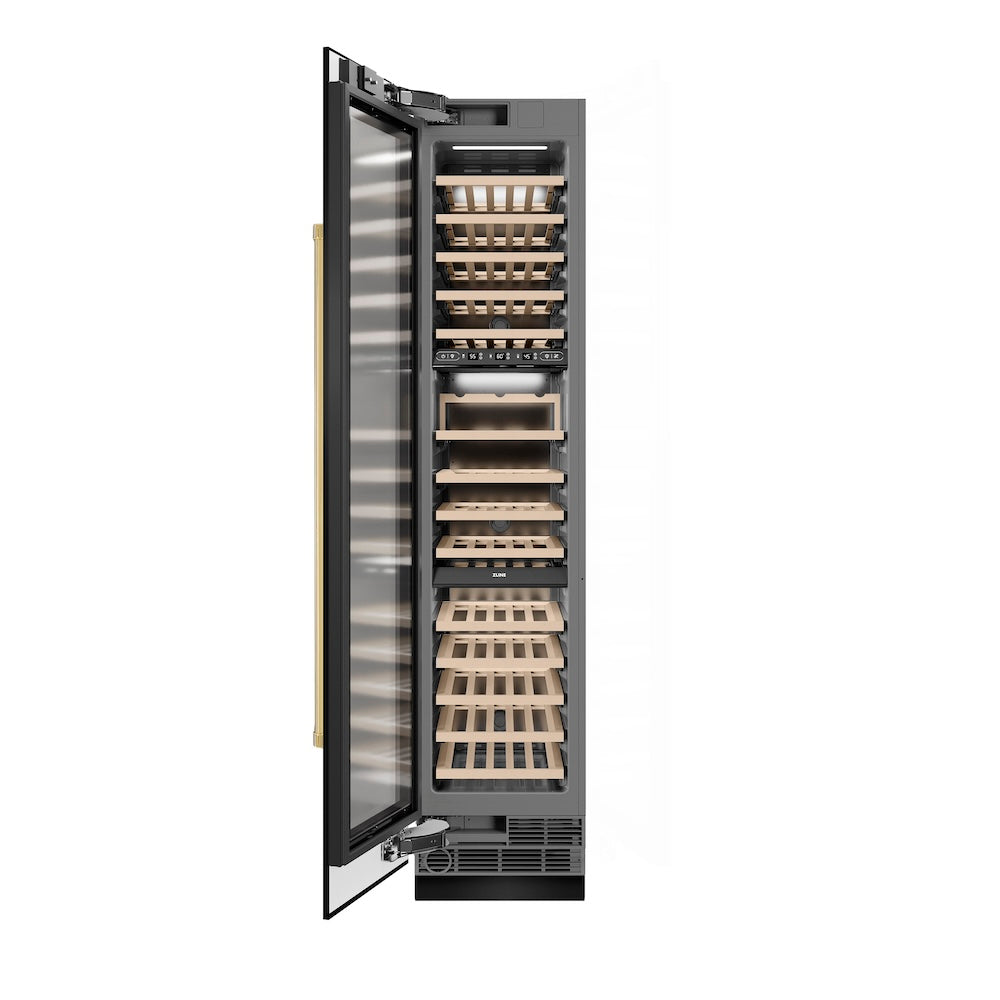 Autograph Edition 18 In. 9.0 Cu. Ft. Triple Zone 68 Bottle Left Hinge Column Wine Cooler In Black Stainless Steel With Polished Gold Accents RCWVLZBS18G
