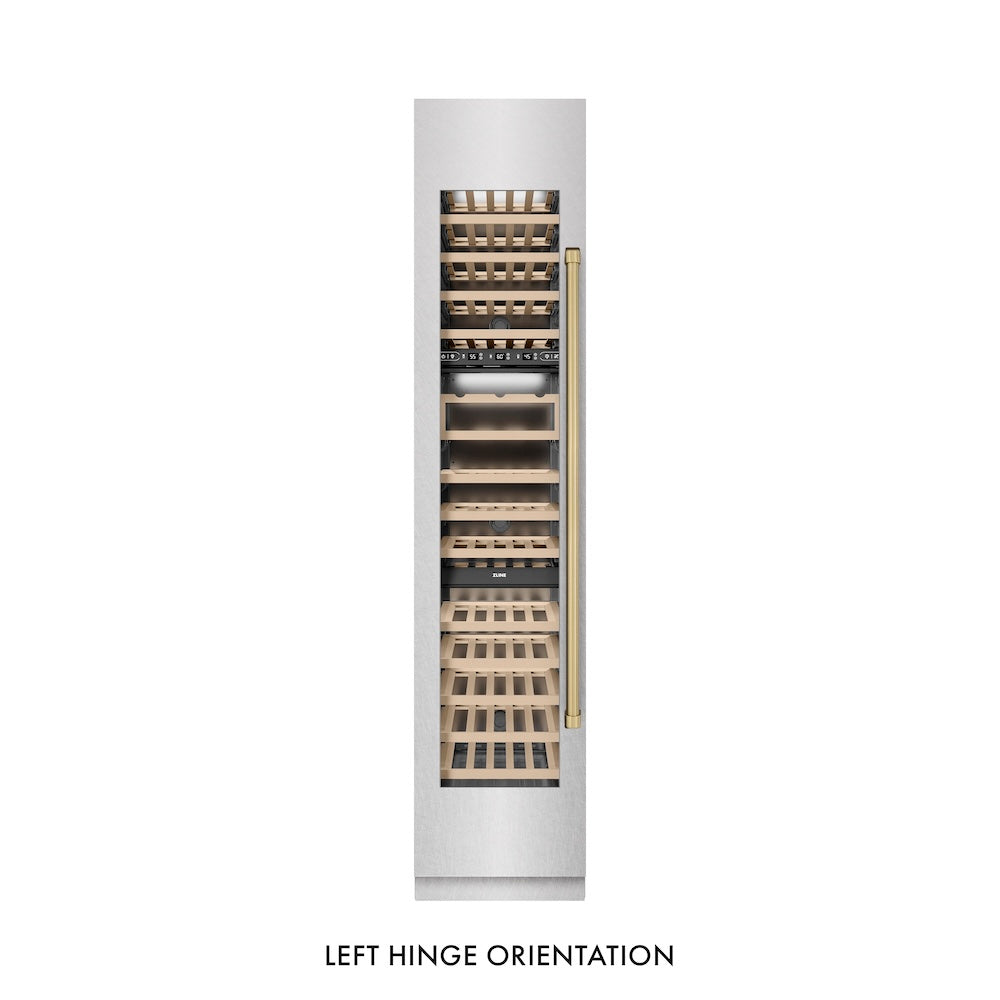 Autograph Edition 18 In. 9.0 Cu. Ft. Triple Zone 68 Bottle Left Hinge Column Wine Cooler In Satin Stainless Steel With Champagne Bronze Accents RCWVLZSN18CB