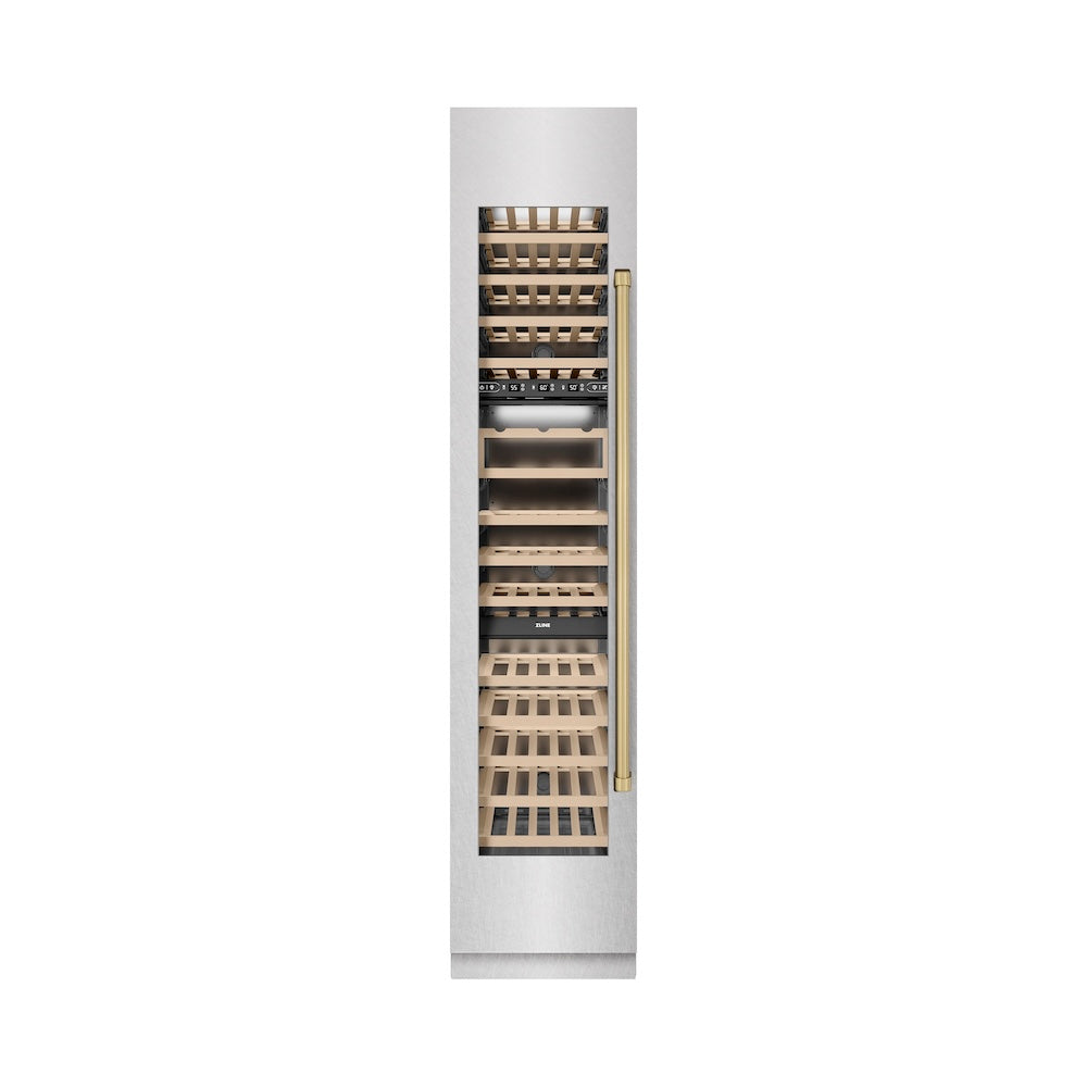 Autograph Edition 18 In. 9.0 Cu. Ft. Triple Zone 68 Bottle Left Hinge Column Wine Cooler In Satin Stainless Steel With Champagne Bronze Accents RCWVLZSN18CB