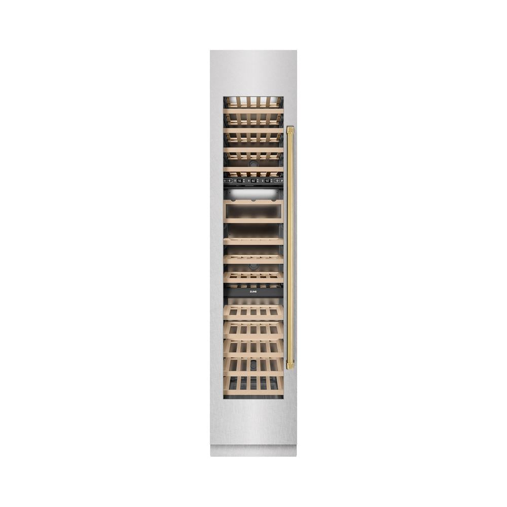 Autograph Edition 18 In. 9.0 Cu. Ft. Triple Zone 68 Bottle Left Hinge Column Wine Cooler In Satin Stainless Steel With Polished Gold Accents RCWVLZSN18G