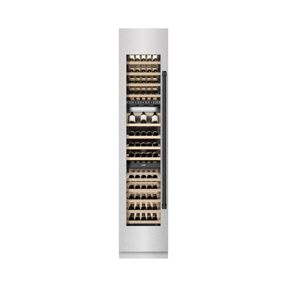 Autograph Edition 18 In. 9.0 Cu. Ft. Triple Zone 68 Bottle Left Hinge Column Wine Cooler In Satin Stainless Steel With Matte Black Accents RCWVLZSN18MB