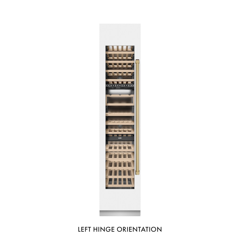 Autograph Edition 18 In. 9.0 Cu. Ft. Triple Zone 68 Bottle Left Hinge Column Wine Cooler In White Matte With Champagne Bronze Accents RCWVLZWM18CB