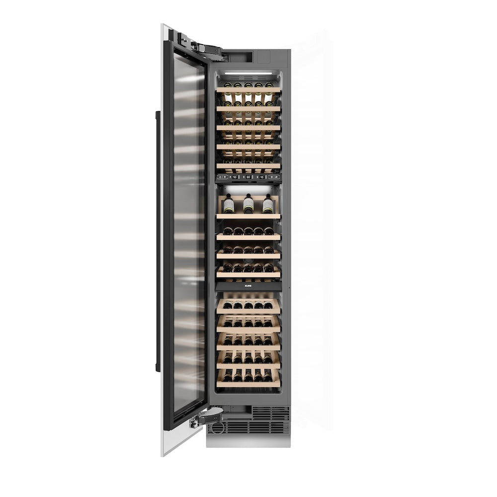 Autograph Edition 18 In. 9.0 Cu. Ft. Triple Zone 68 Bottle Left Hinge Column Wine Cooler In White Matte With Matte Black Accents RCWVLZWM18MB