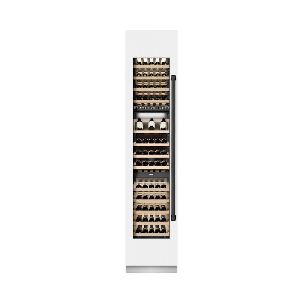 Autograph Edition 18 In. 9.0 Cu. Ft. Triple Zone 68 Bottle Left Hinge Column Wine Cooler In White Matte With Matte Black Accents RCWVLZWM18MB